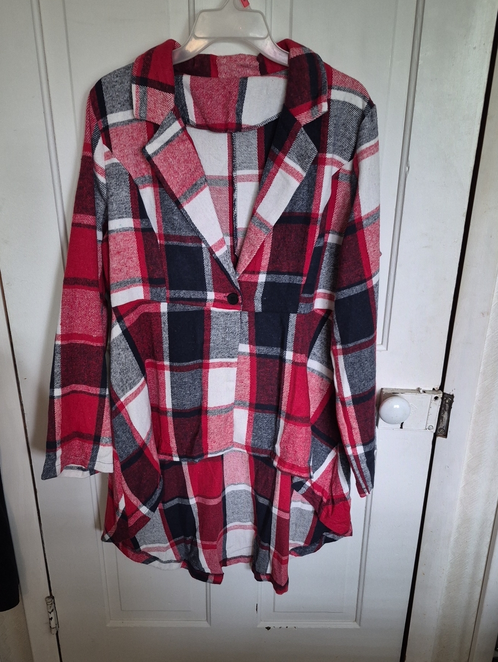 Red & Black Plaid Button-Front Tunic Jacket